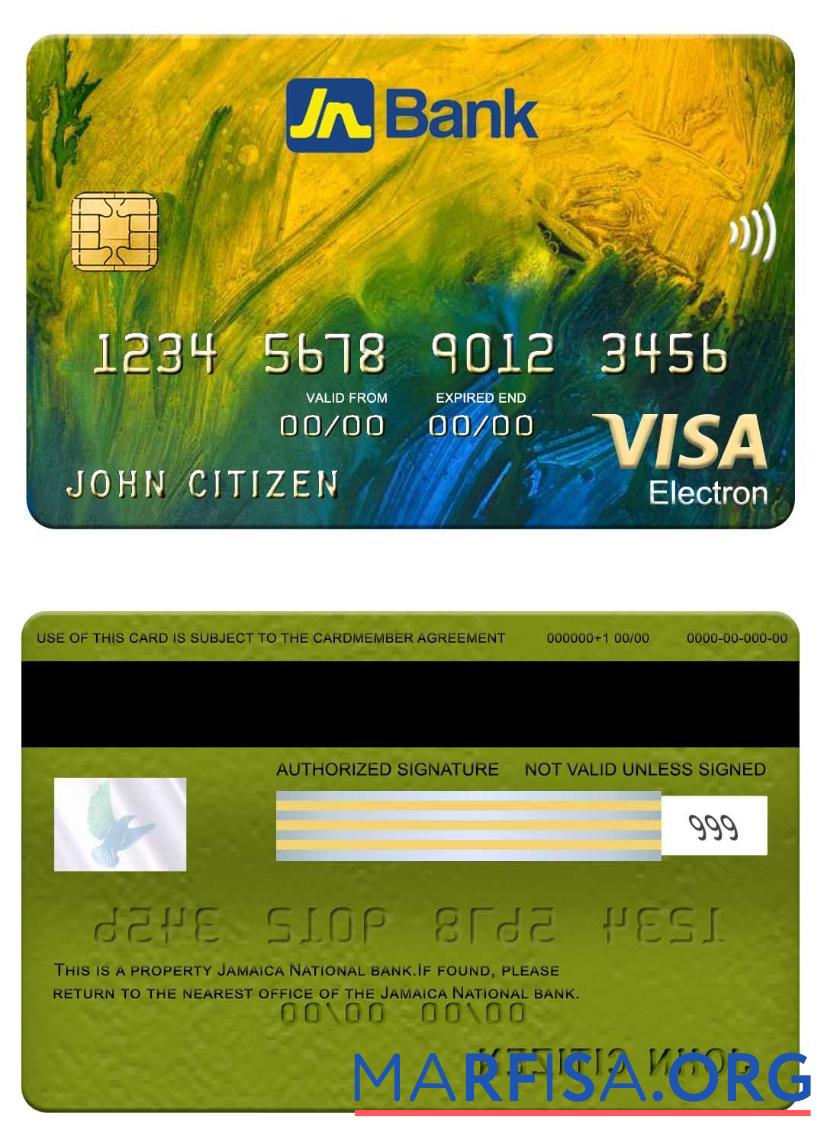 Printable Jamaica National Bank visa electron card sample
